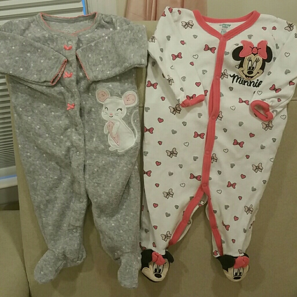 Bundle of 2 baby girl footie pajamas sz 3-6 mos